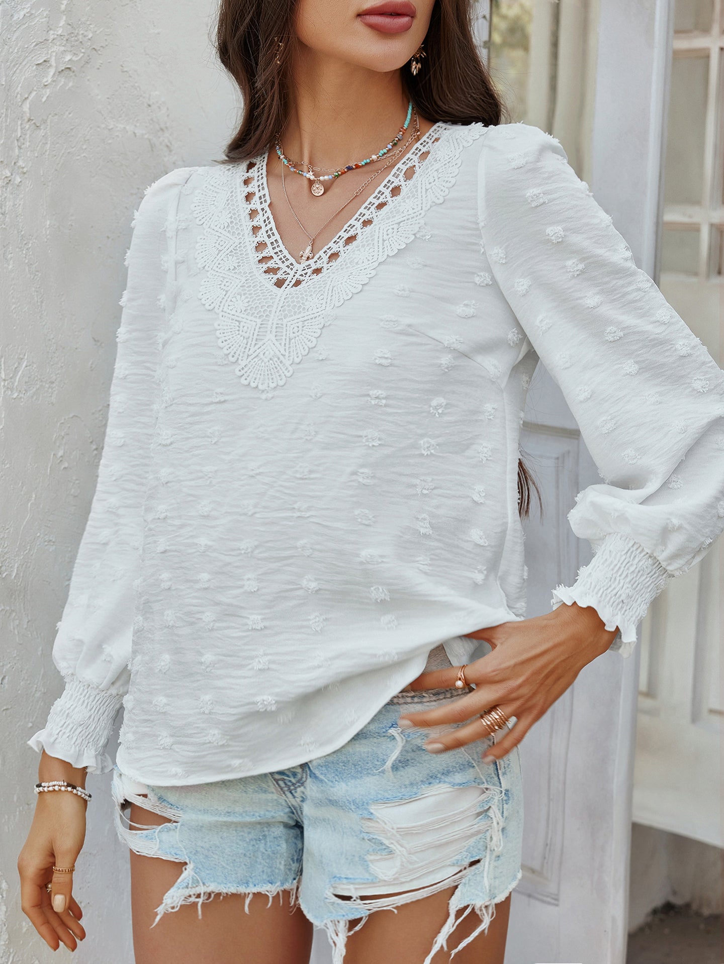 Women V-Neck Solid Top