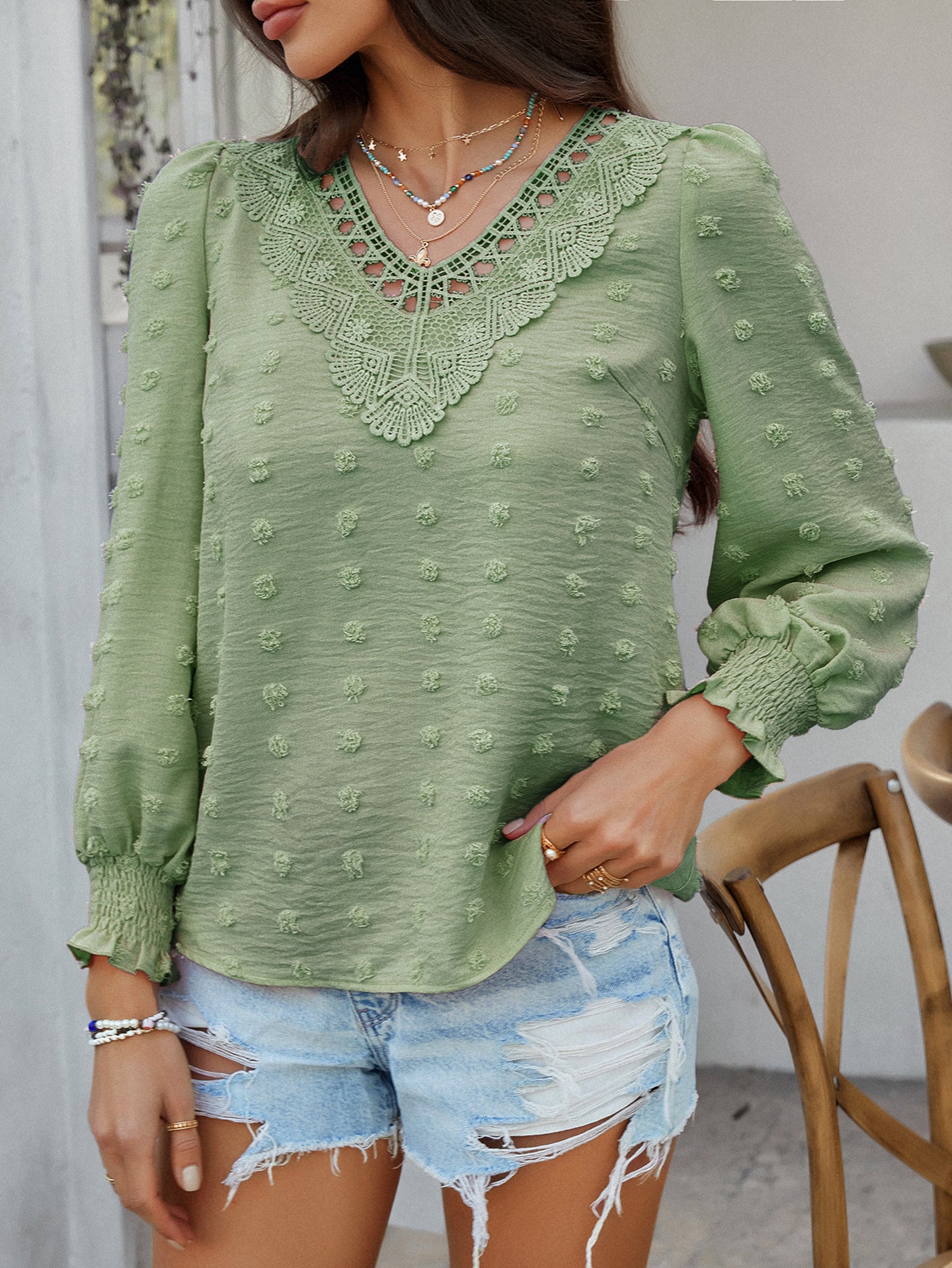 Women Lace Insert Regular Top
