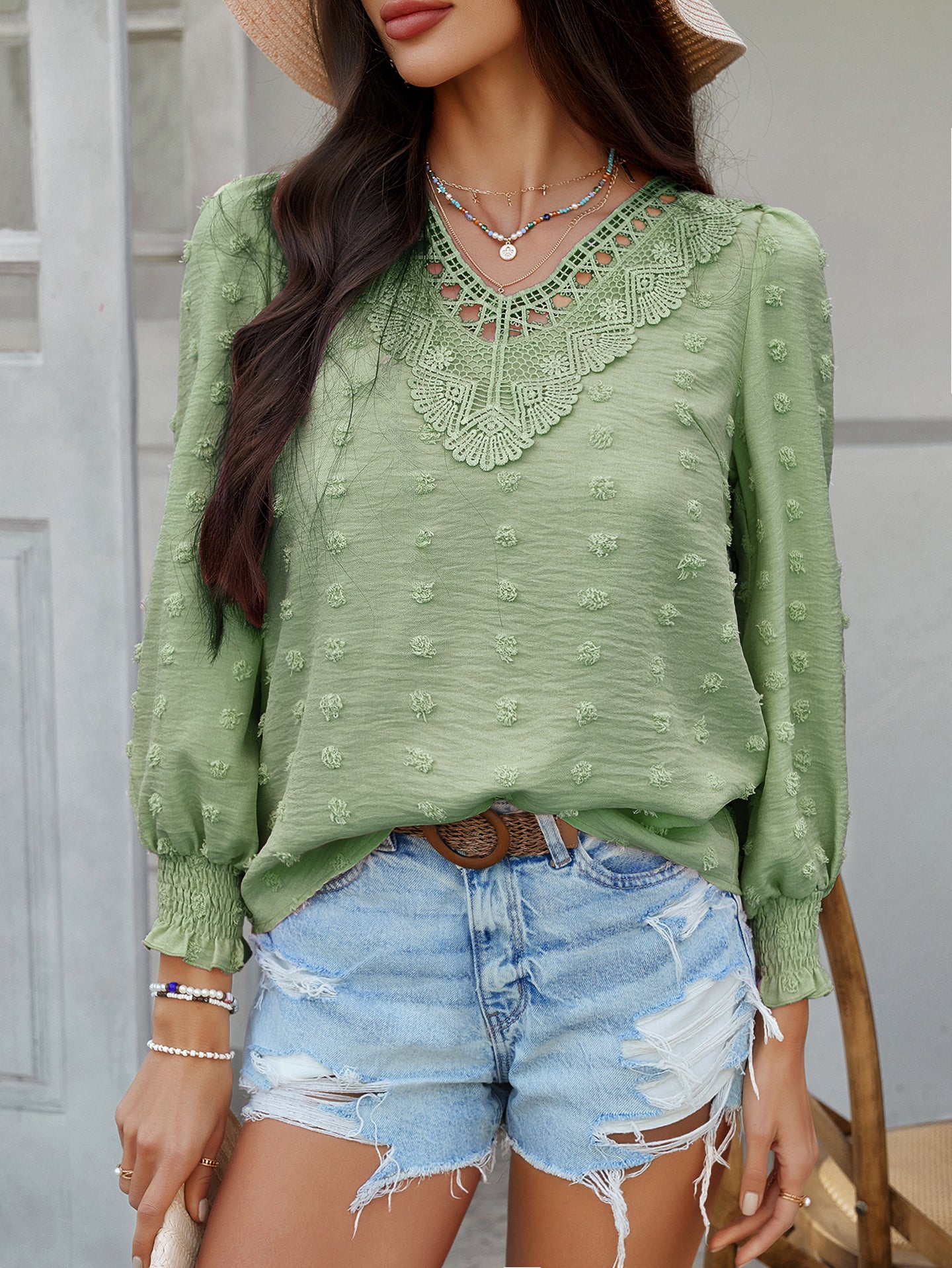 Women Lace Insert Regular Top