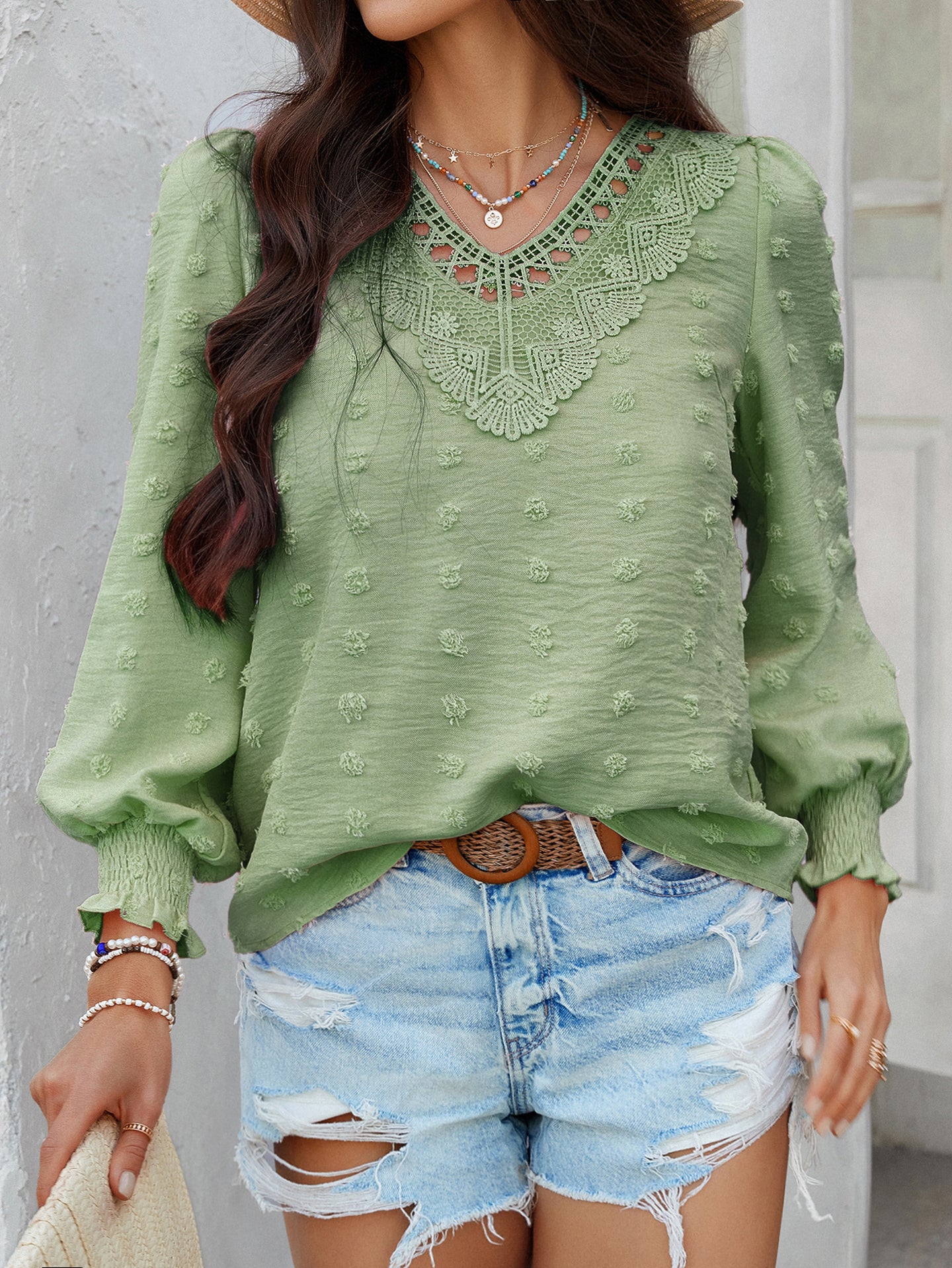 Women Lace Insert Regular Top