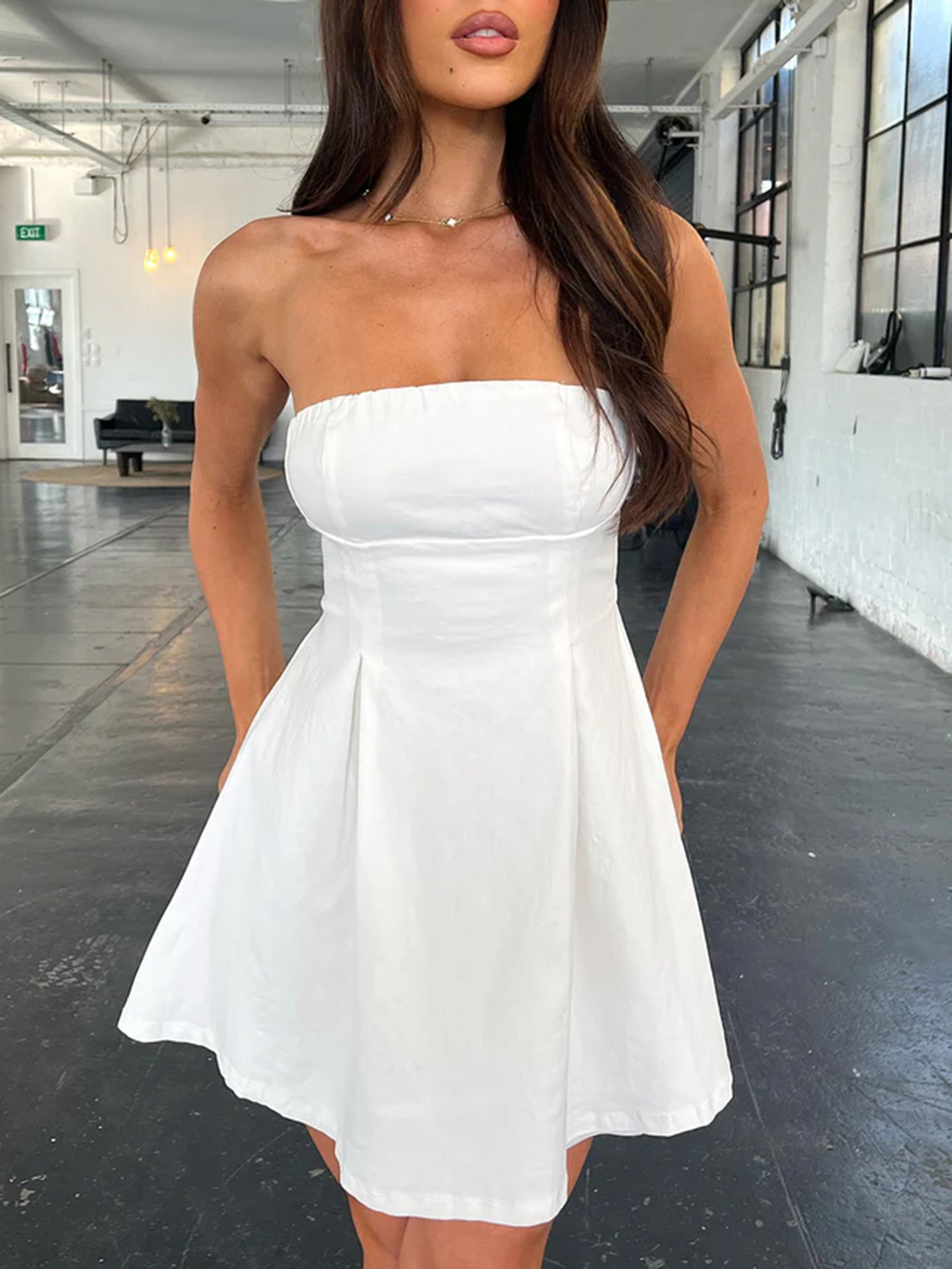 Off-Shoulder Georgette Fit & Flare Dress