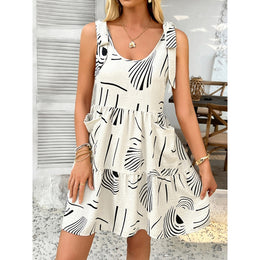 Women Abstract Printed Round Neck A-Line Mini Dress