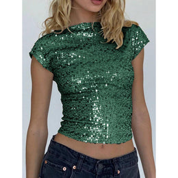 Embellished Sequined Fitted Crop Top