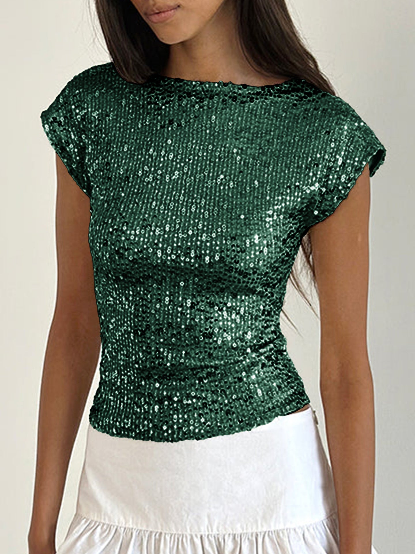 Embellished Sequined Fitted Crop Top