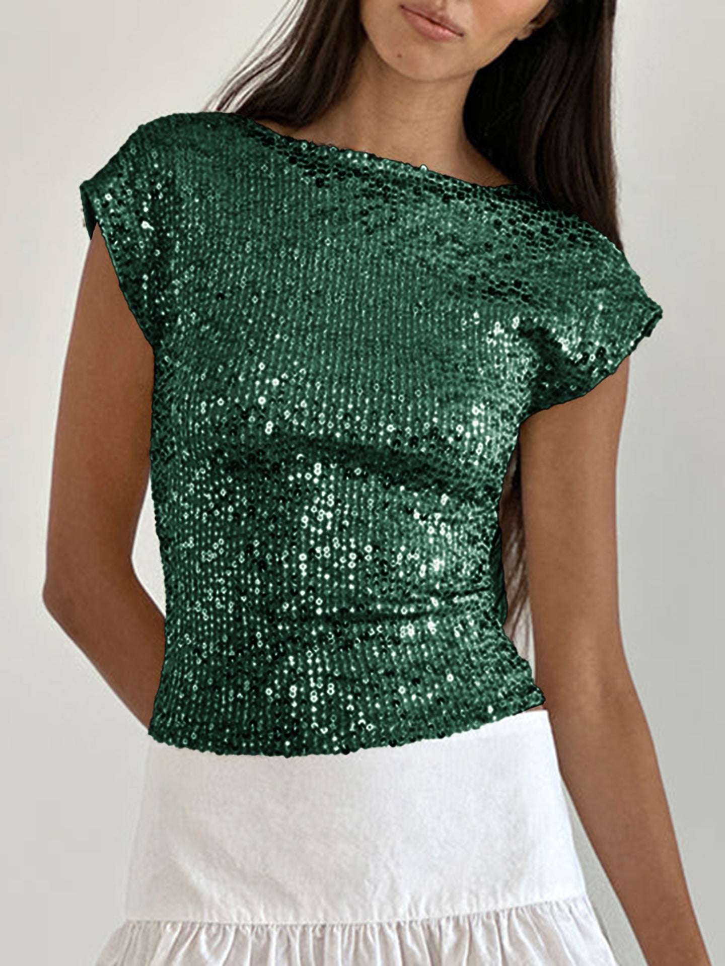 Embellished Sequined Fitted Crop Top
