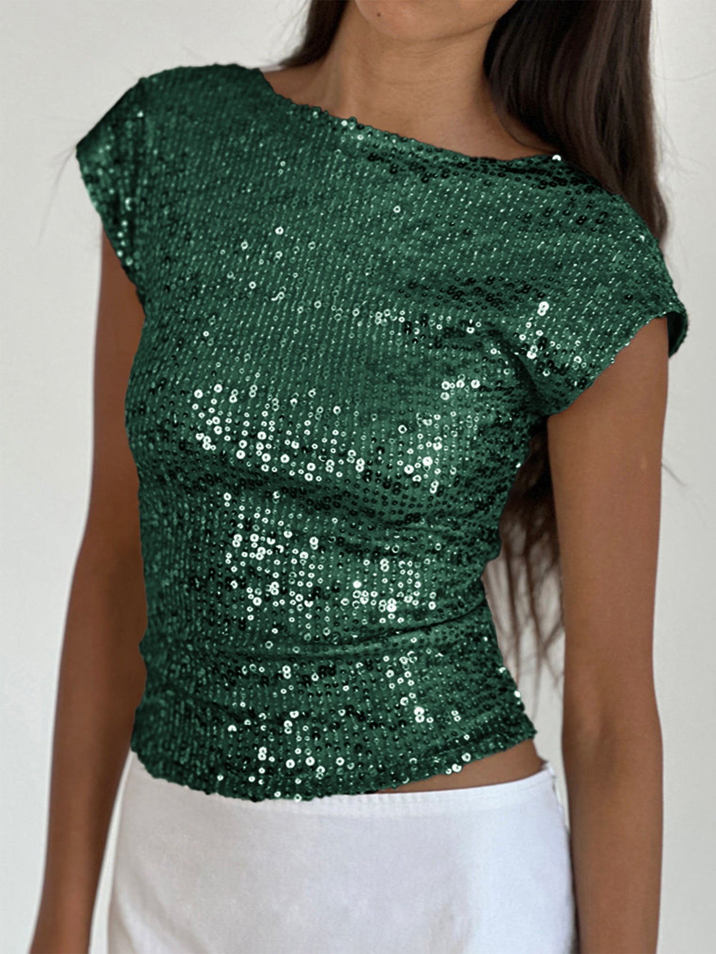 Embellished Sequined Fitted Crop Top