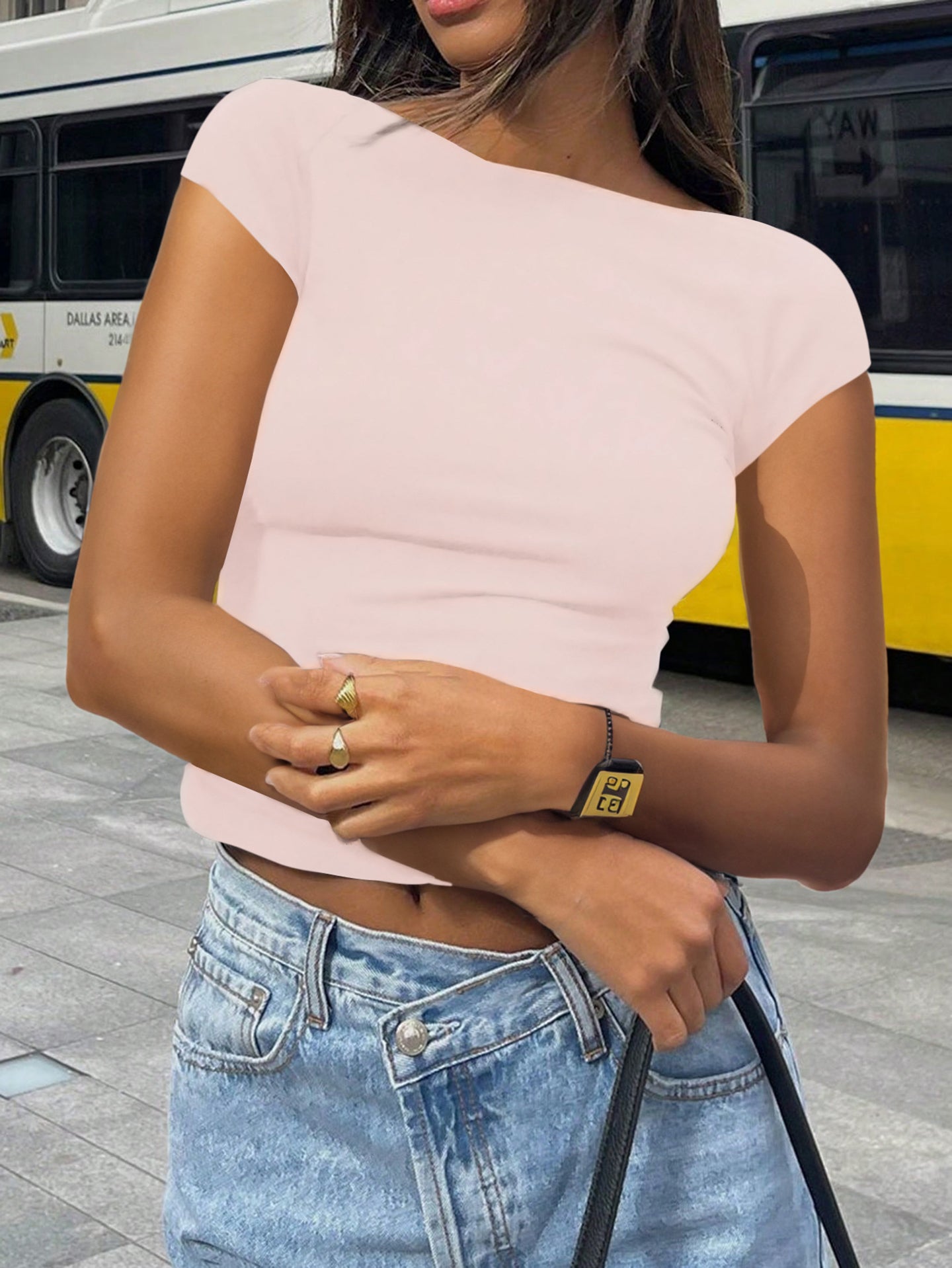 Solid Boat Neck Crop Top