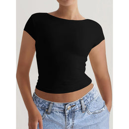 Solid Boat Neck Crop Top