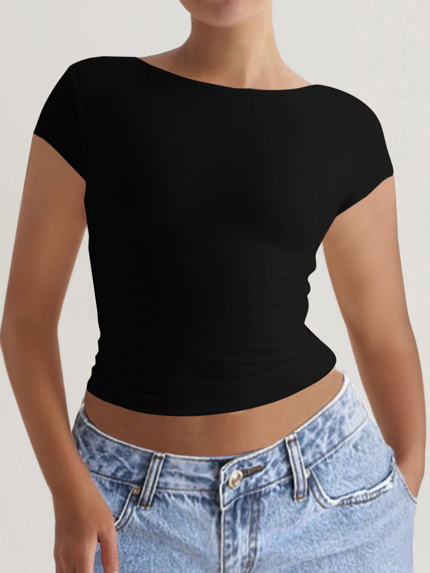 Solid Boat Neck Crop Top