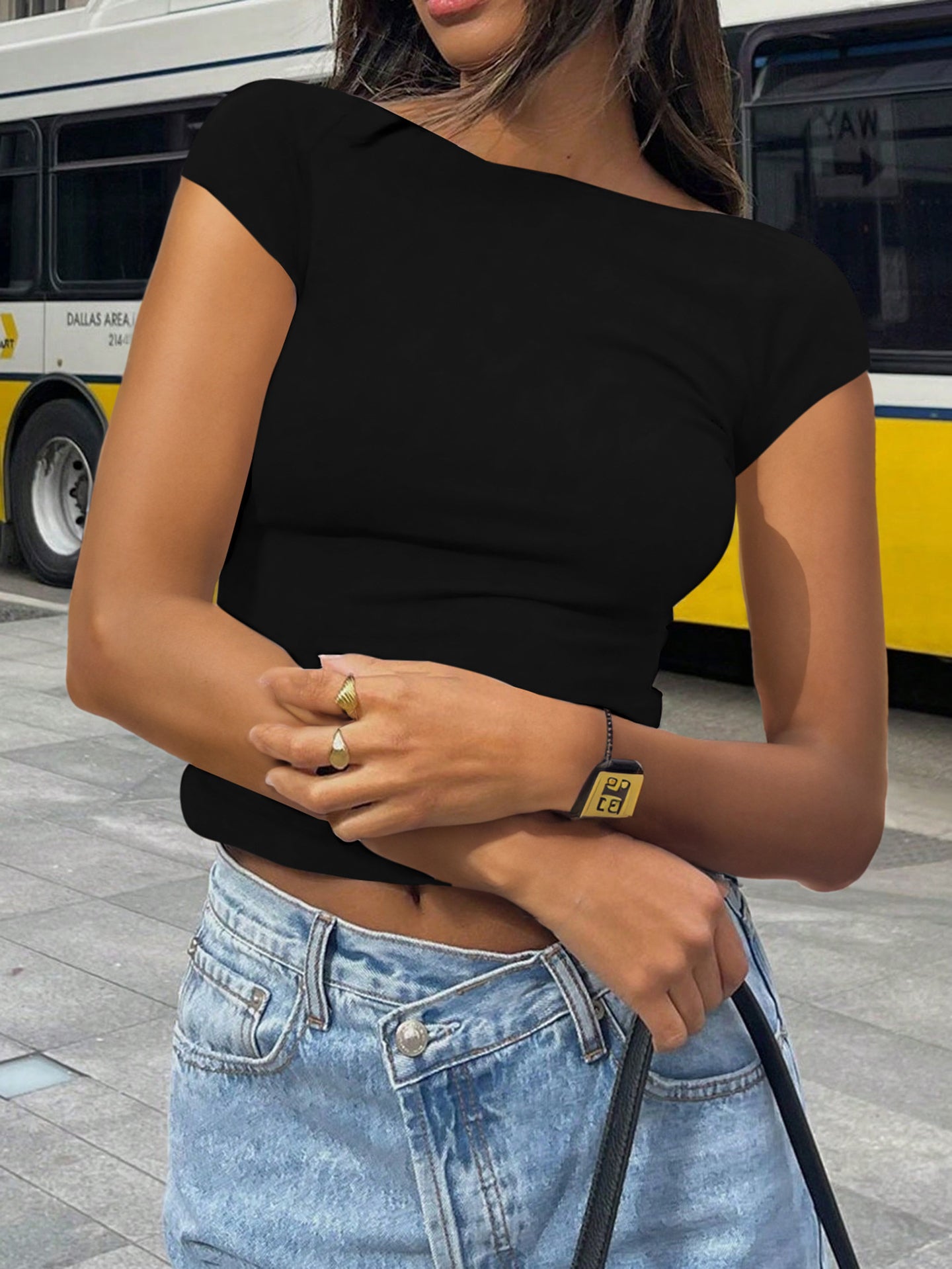 Solid Boat Neck Crop Top