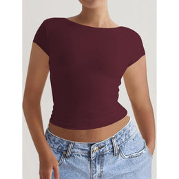 Women Boat Neck Fitted Crop Top