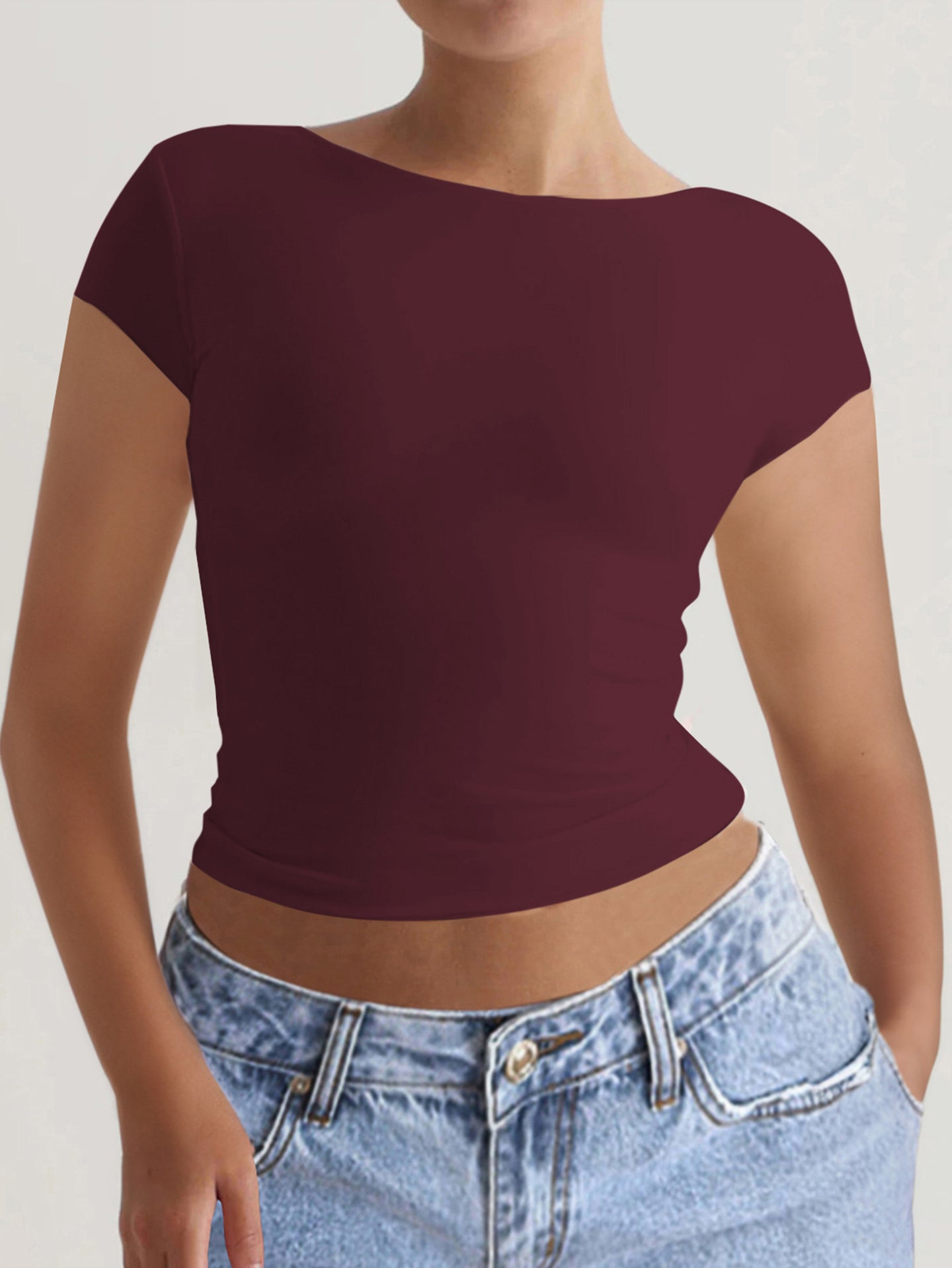 Women Boat Neck Fitted Crop Top