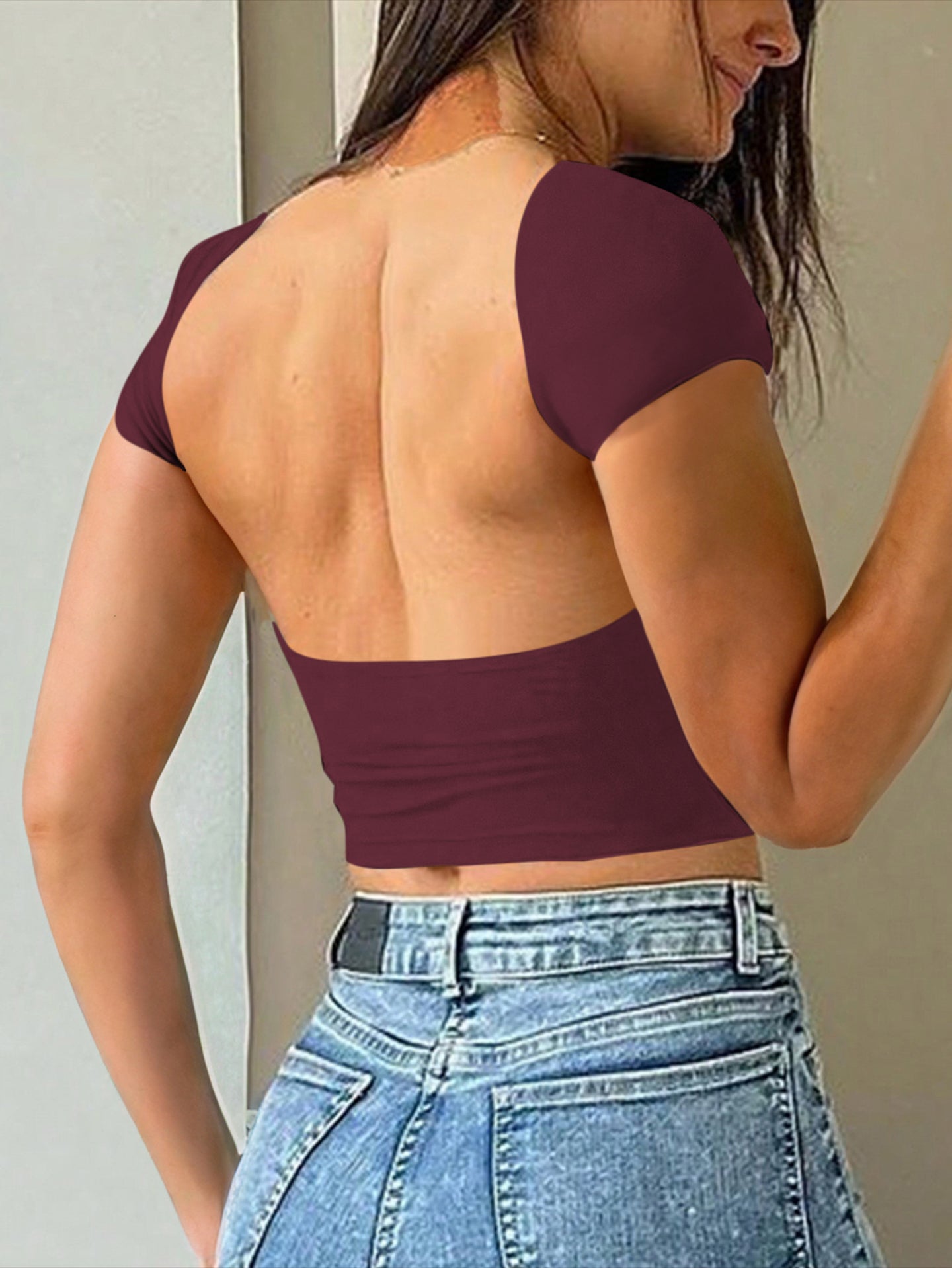 Women Boat Neck Fitted Crop Top