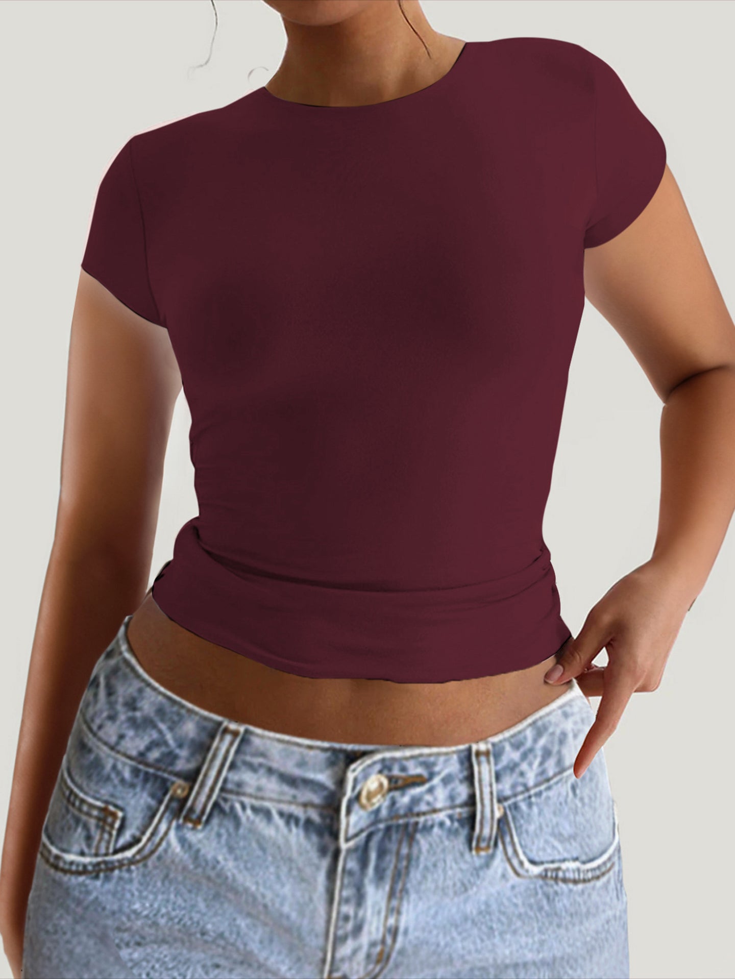 Women Boat Neck Fitted Crop Top