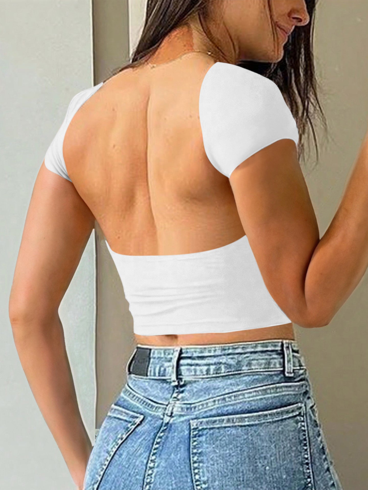 Women Short Sleeves Fitted Crop Top