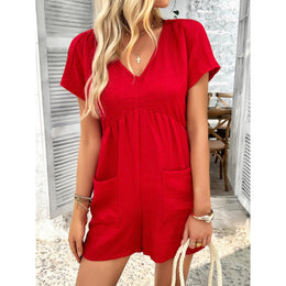 Solid V-Neck Playsuit