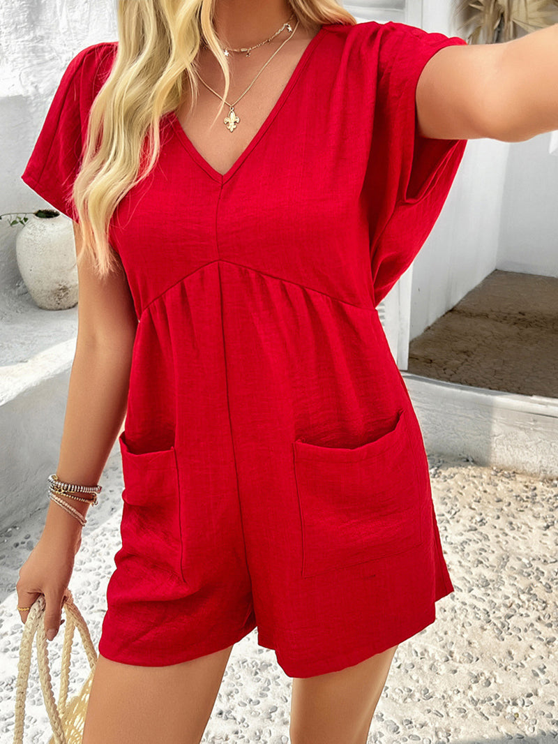 Solid V-Neck Playsuit