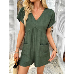 Solid V-Neck Playsuit