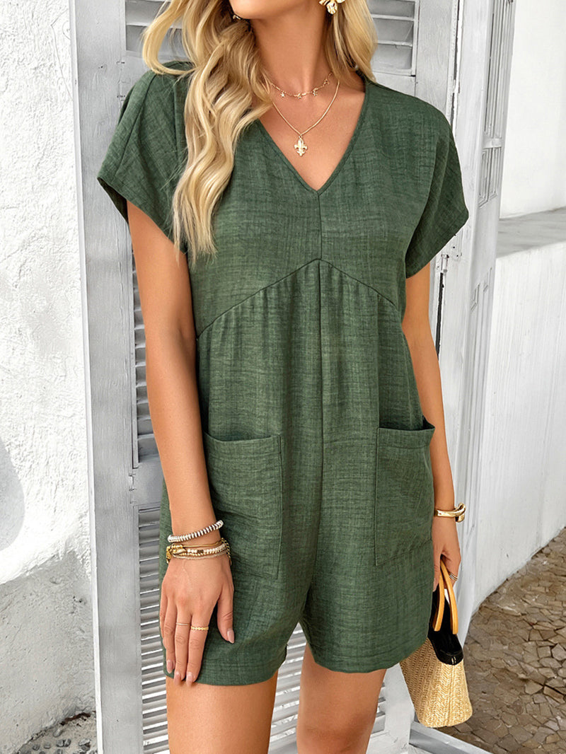 Solid V-Neck Playsuit