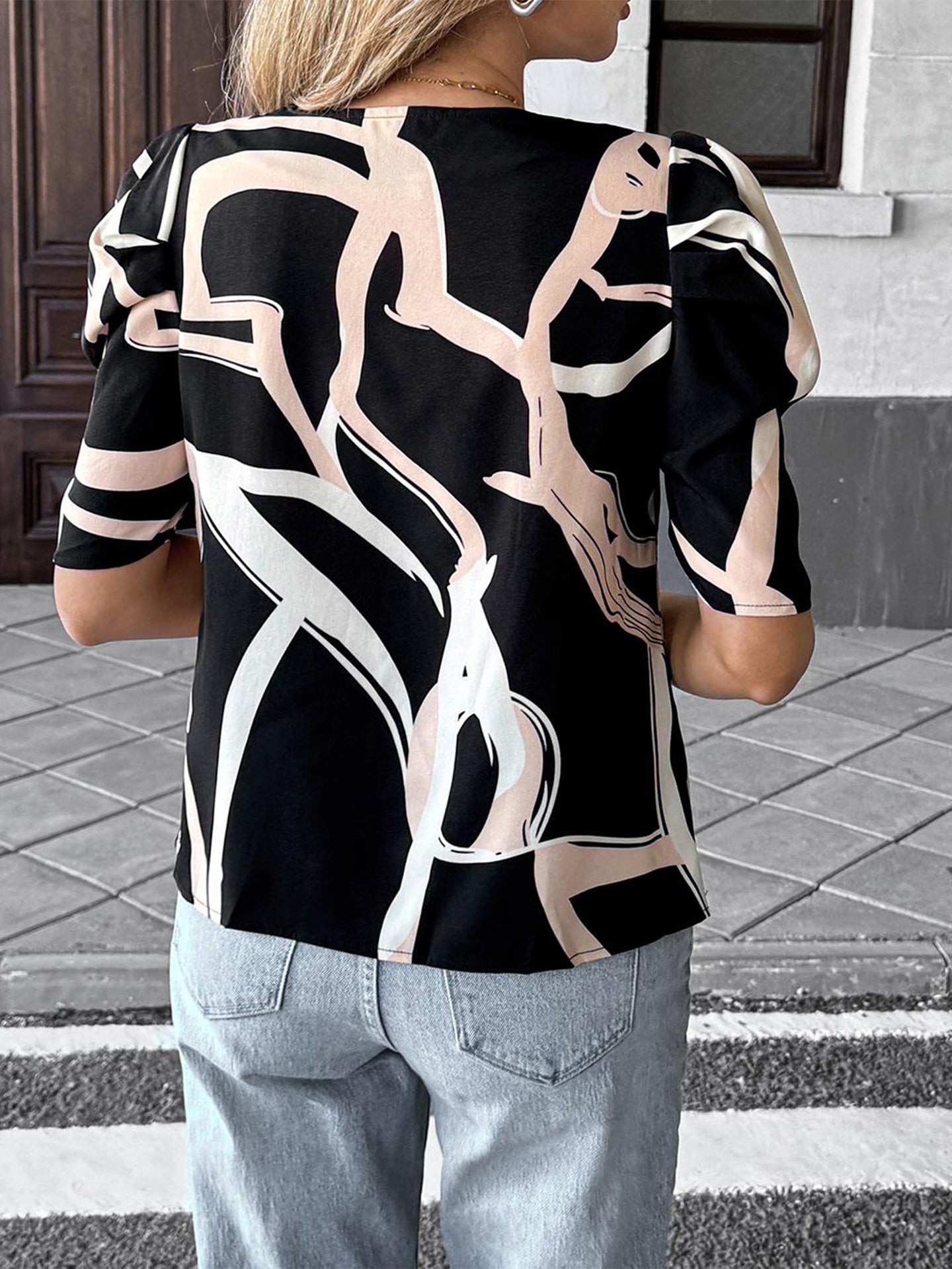 Women Printed Puff Sleeves Top