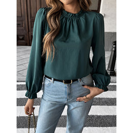 Women Puff Sleeves High Neck Regular Top