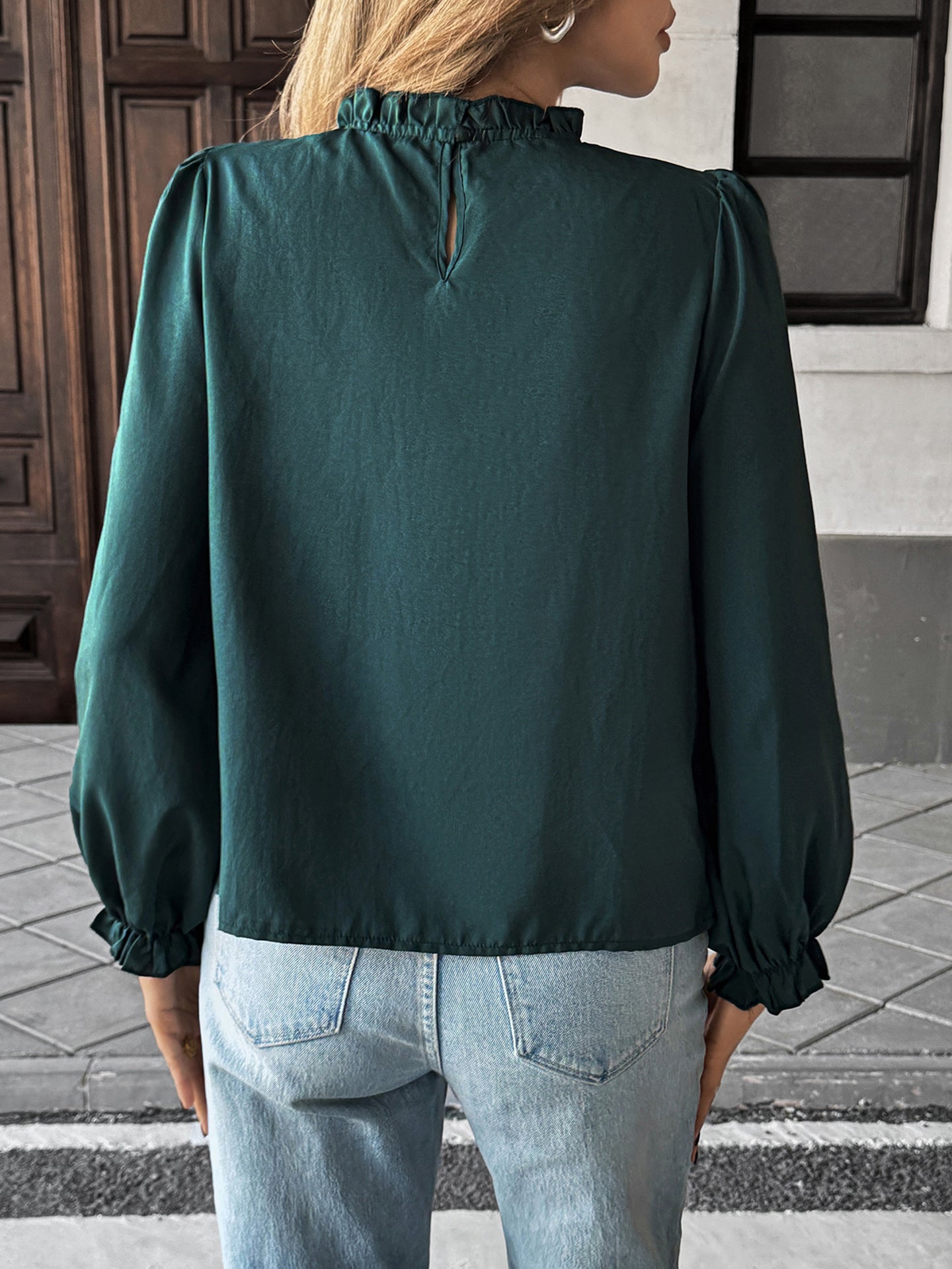 Women Puff Sleeves High Neck Regular Top