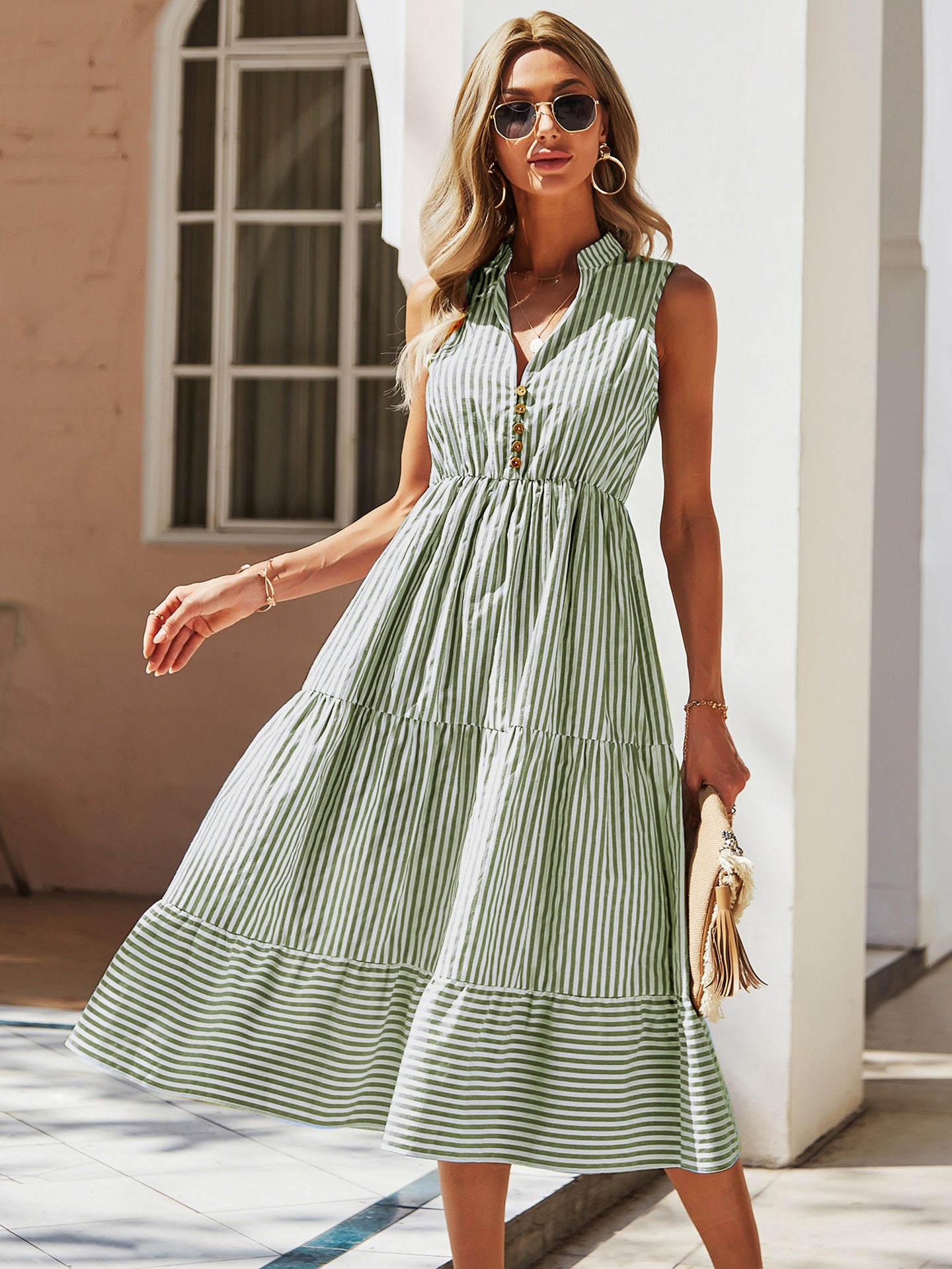 Women Striped Tiered Fit & Flare Dress