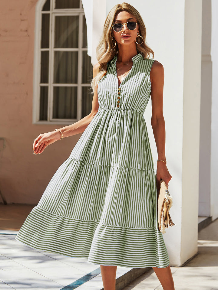Women Striped Tiered Fit & Flare Dress