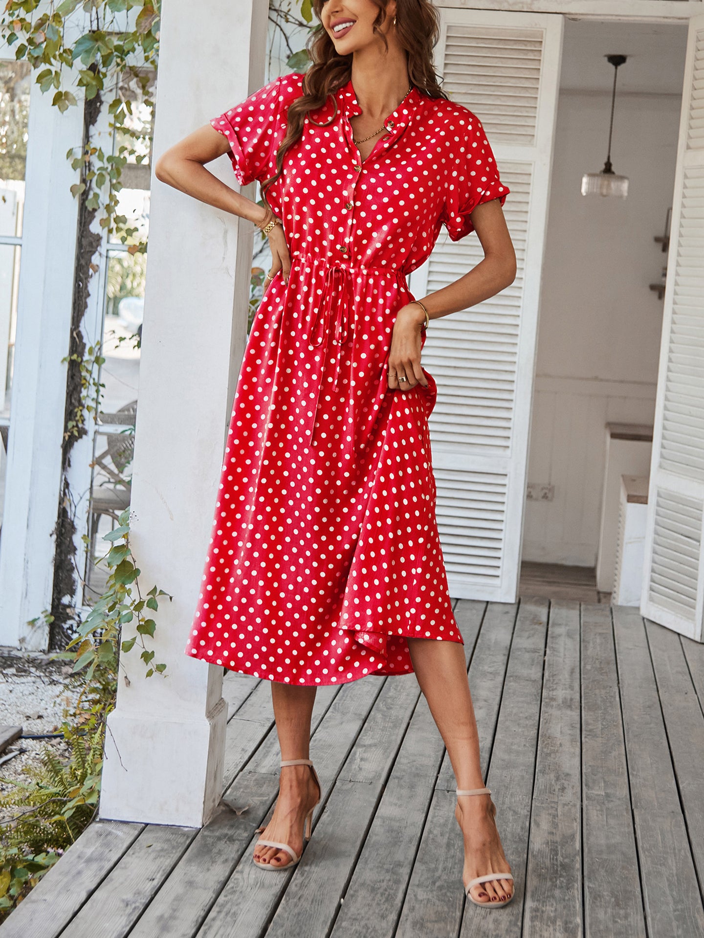 Women Polka Dot Print Fit and Flare Dress