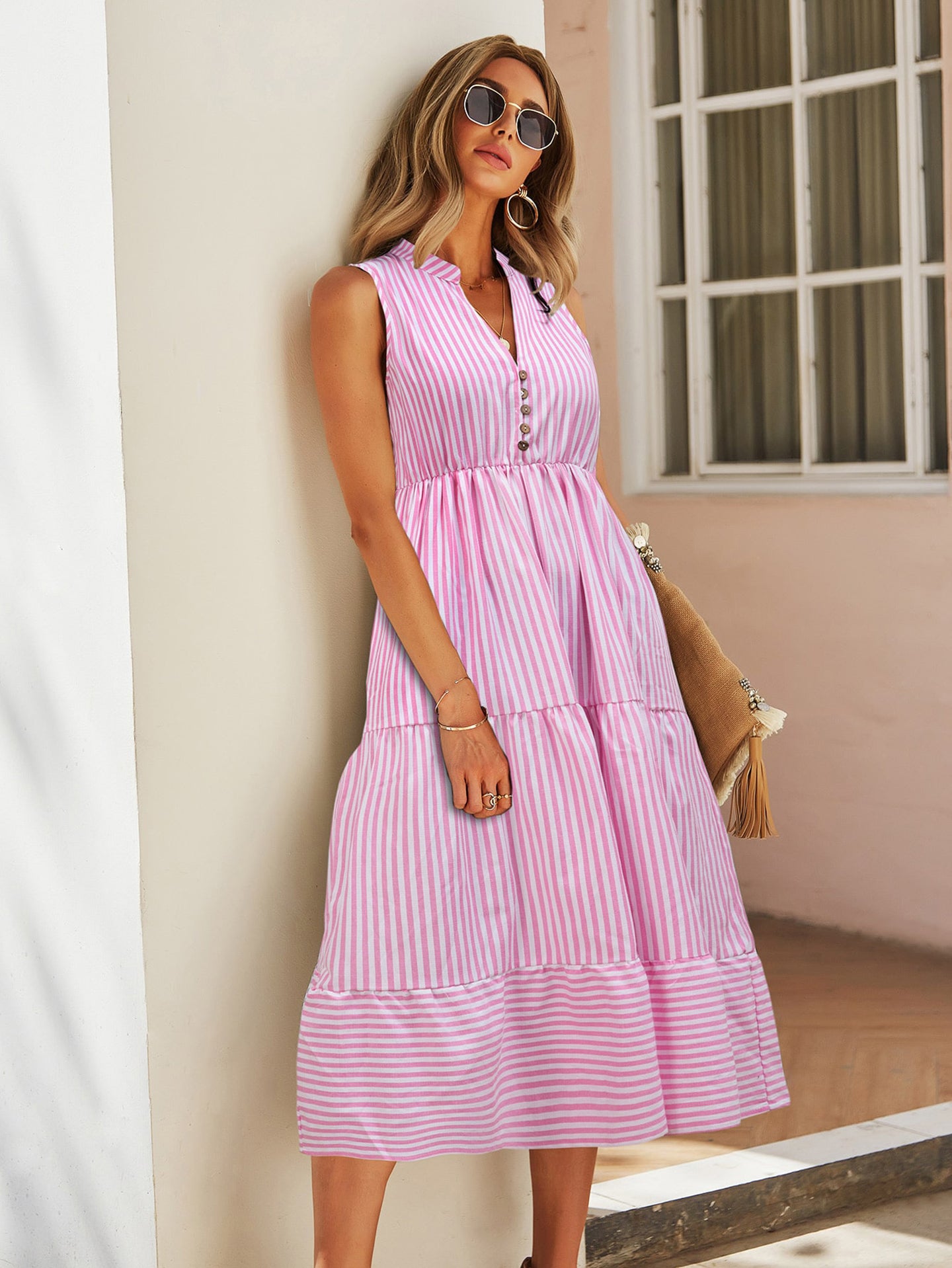 Women Striped Fit & Flare Midi Dress