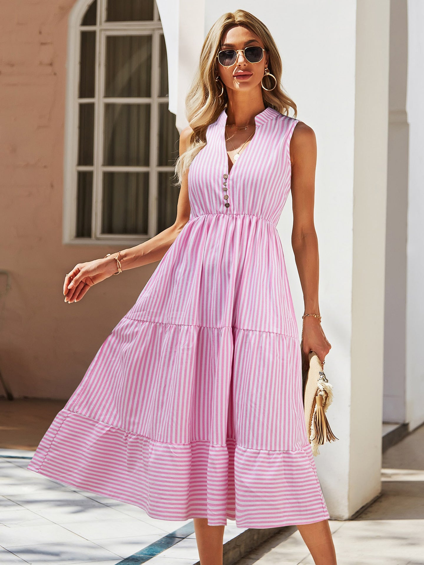 Women Striped Fit & Flare Midi Dress