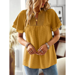 Women Solid Self design Flutter Sleeve Top