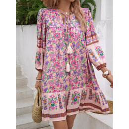 Print Flared Sleeve Georgette A-Line Dress