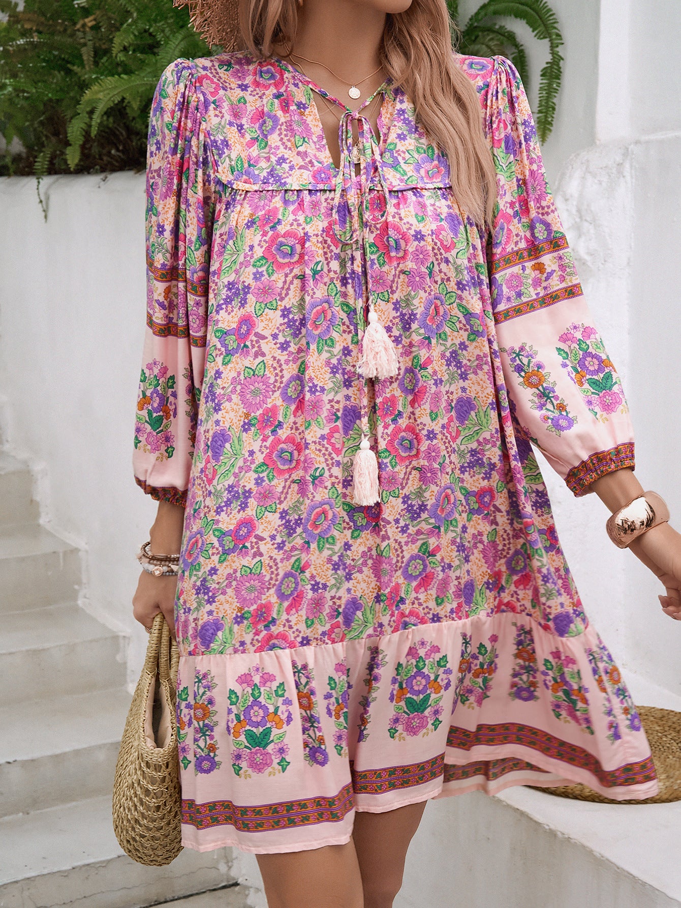 Print Flared Sleeve Georgette A-Line Dress