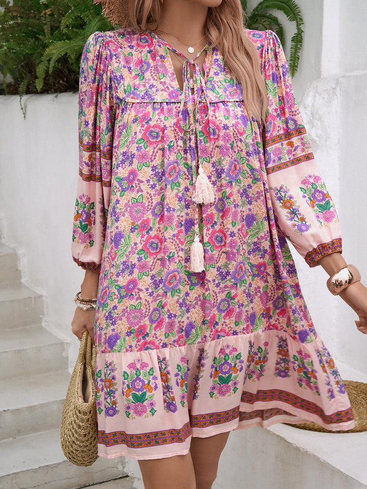 Print Flared Sleeve Georgette A-Line Dress