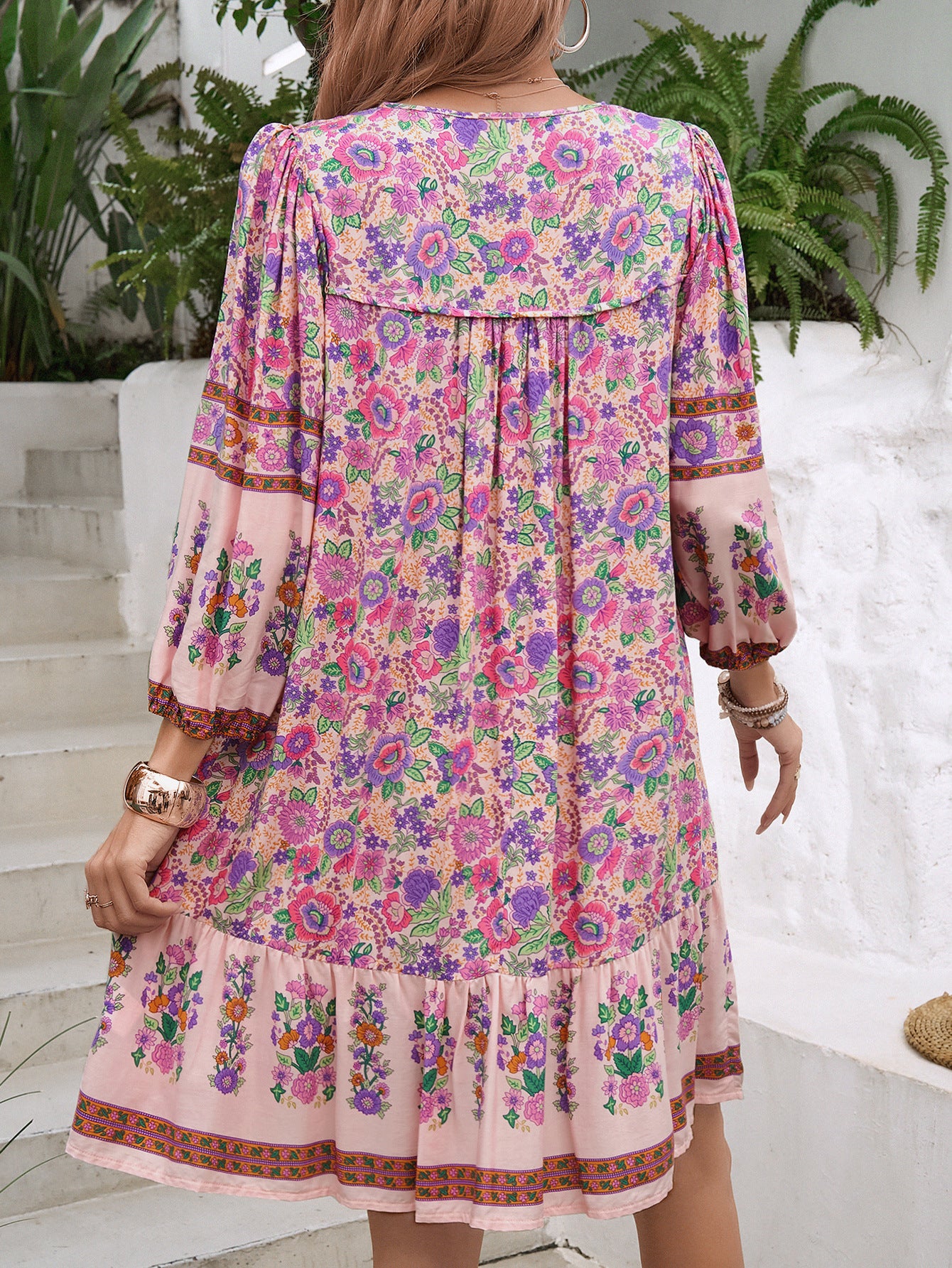 Print Flared Sleeve Georgette A-Line Dress
