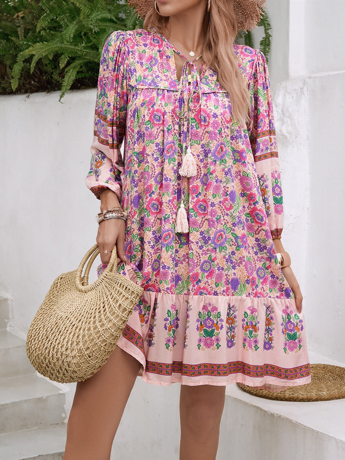 Print Flared Sleeve Georgette A-Line Dress