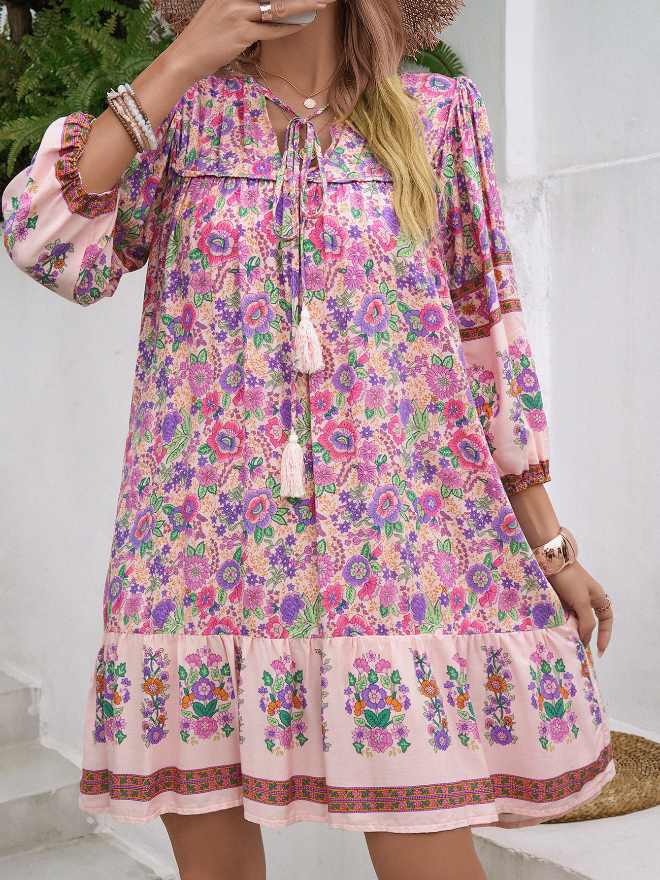 Print Flared Sleeve Georgette A-Line Dress
