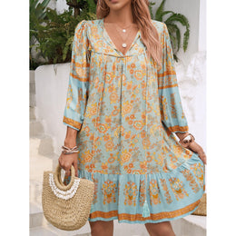 Print Flared Sleeve Georgette A-Line Dress