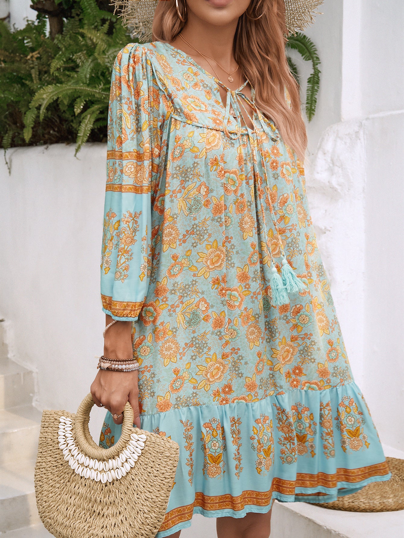 Print Flared Sleeve Georgette A-Line Dress