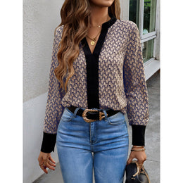 Women Printed Mandarin Collar Shirt Style Top
