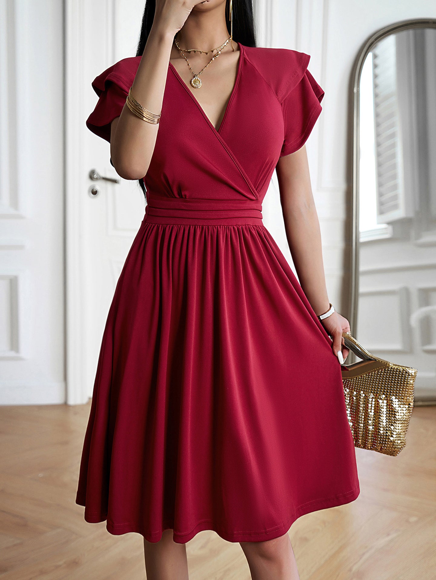 Women V-Neck Fit and Flare Dress