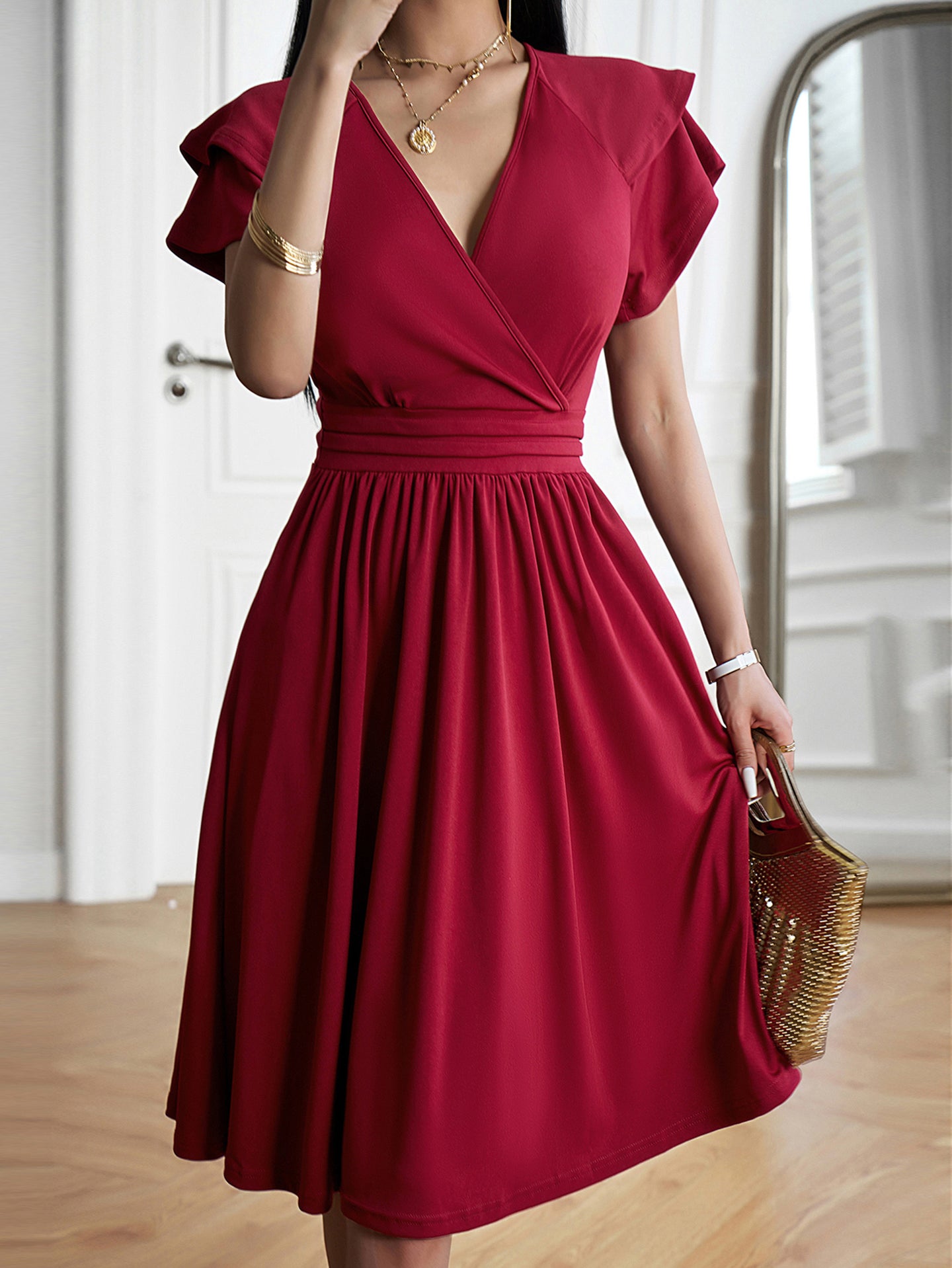 Women V-Neck Fit and Flare Dress