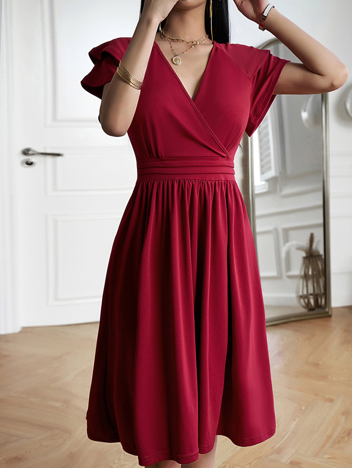 Women V-Neck Fit and Flare Dress