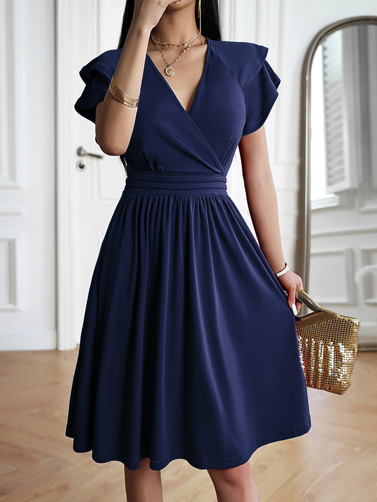 Women V-Neck Fit and Flare Dress