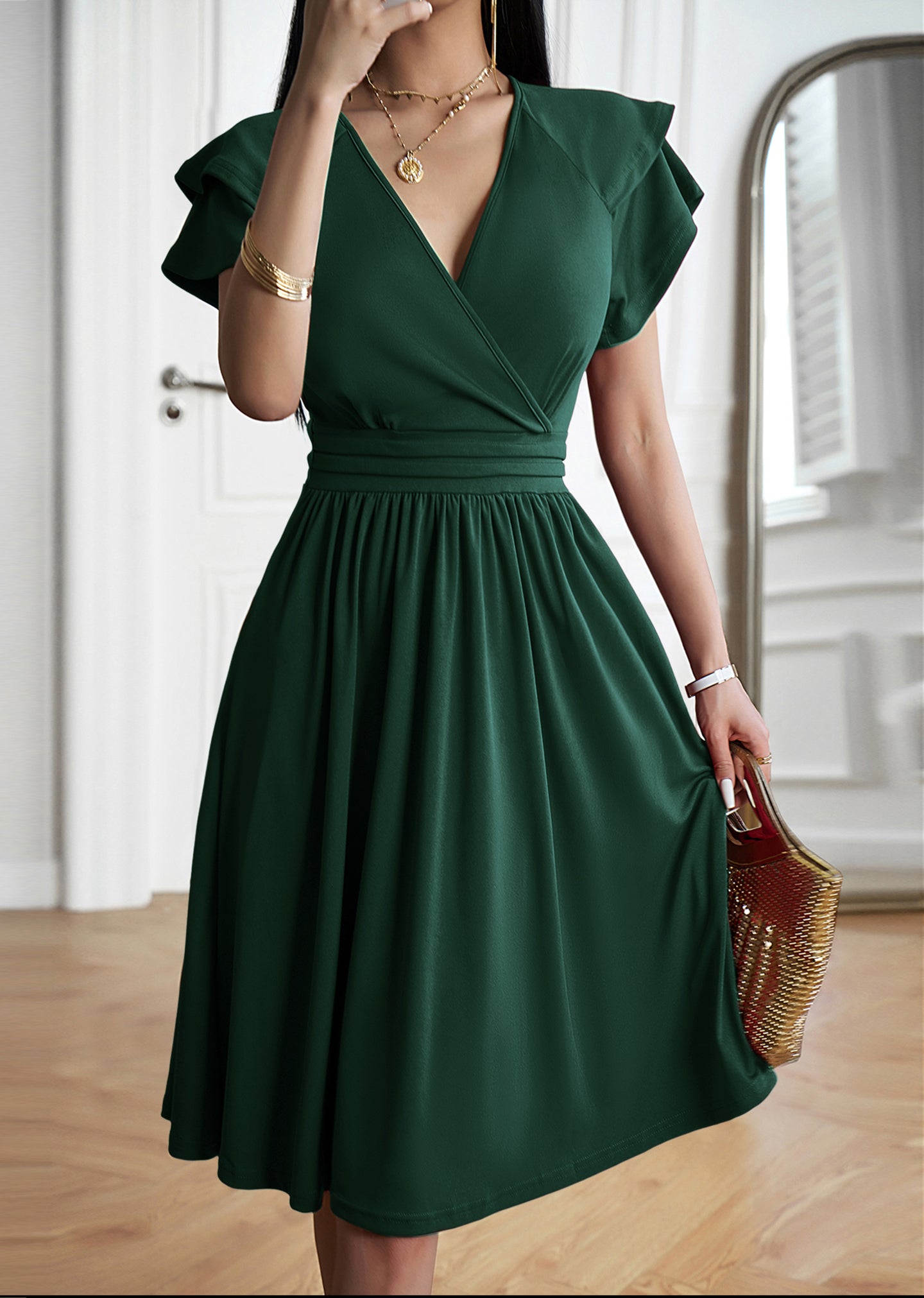Women V-neck Fit & Flared Dress
