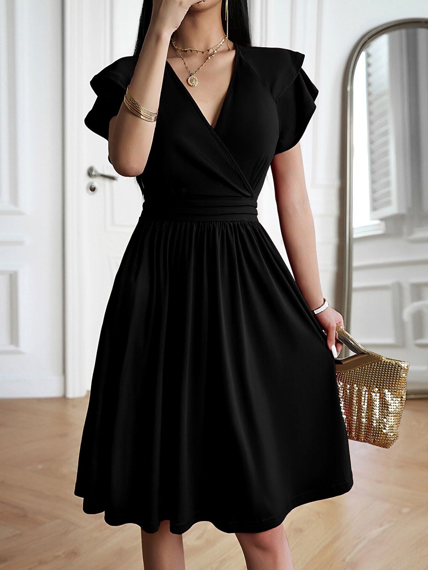 Women V-Neck Fit and Flare  Dress