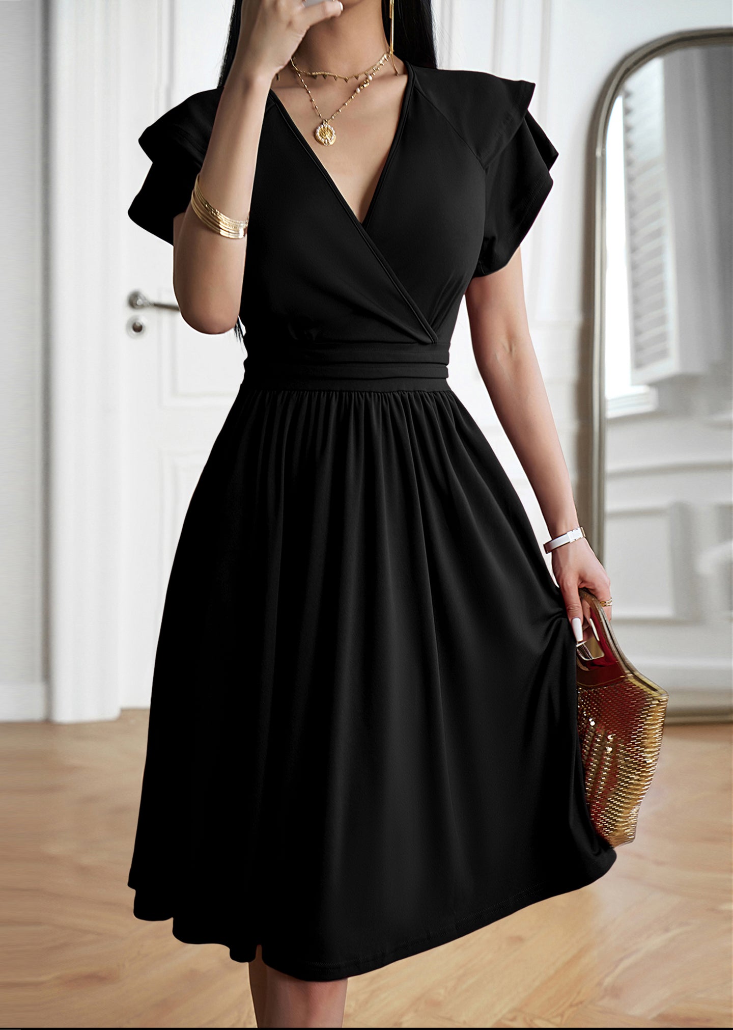 Women V-Neck Fit and Flare  Dress