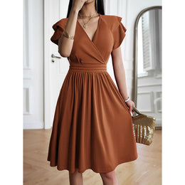 Women V-neck Fit & Flared Knee Length Dress