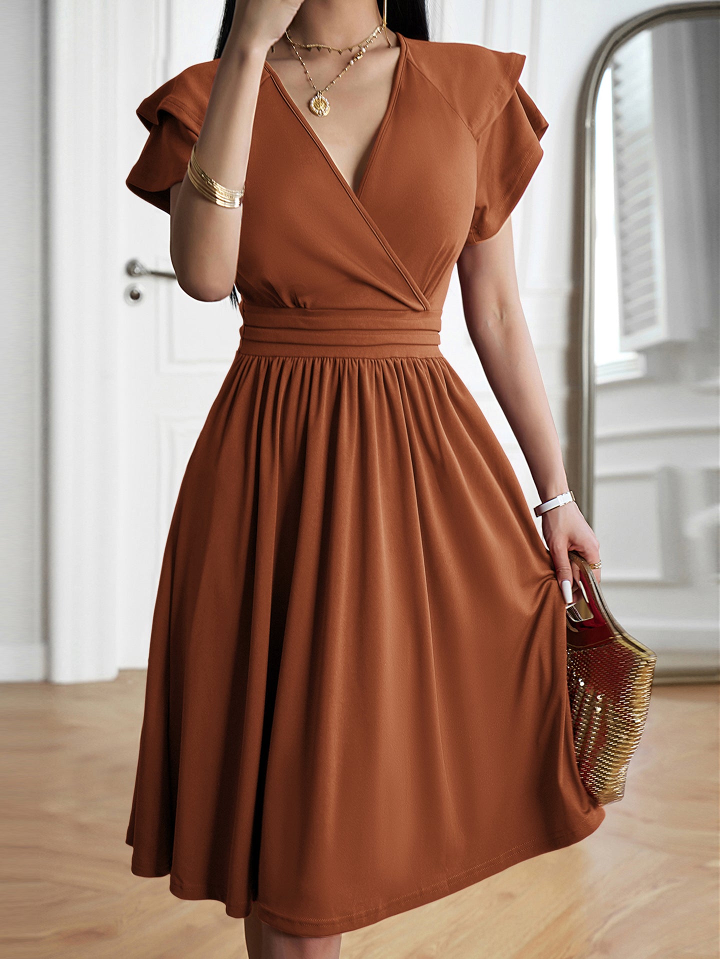 Women V-neck Fit & Flared Knee Length Dress